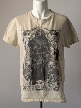 Morality Men's Cream Graphic T-Shirt - Knight Death Angels Design Size Small